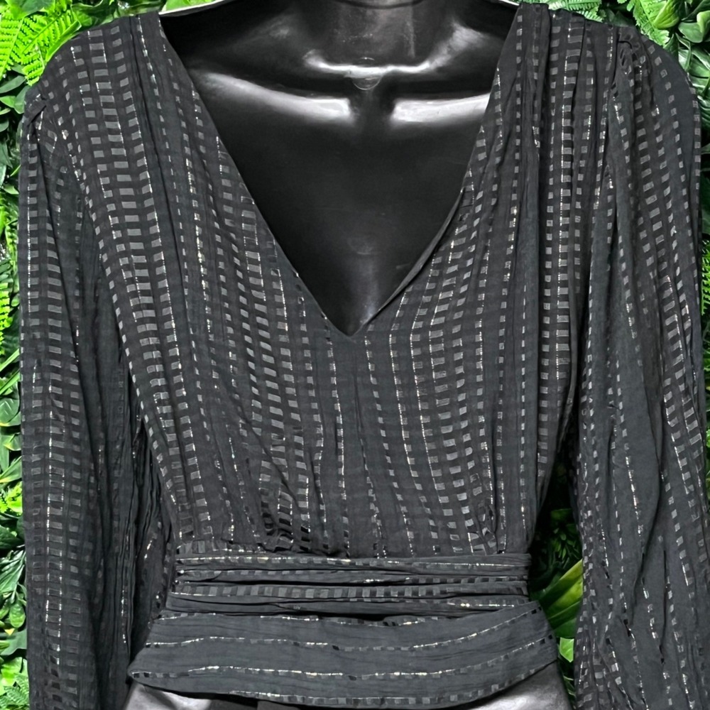 Banana Republic Top Size 6 Black Metallic Stripe Long Sleeve Boho‎ Blouse 3255 - Picture 9 of 10